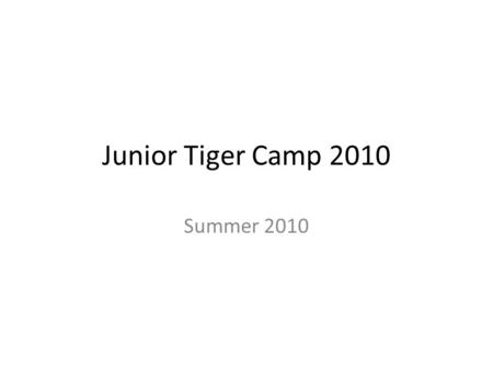 Junior Tiger Camp 2010 Summer 2010. Junior Tiger Camp 2010 Activity: Google Your Environment.