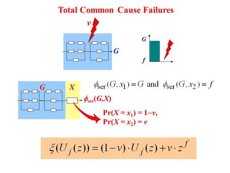 G f GX  ser (G,X) G v Total Common Cause Failures Pr(X = x 1 ) = 1  v, Pr(X = x 2 ) = v.