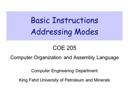 Basic Instructions Addressing Modes