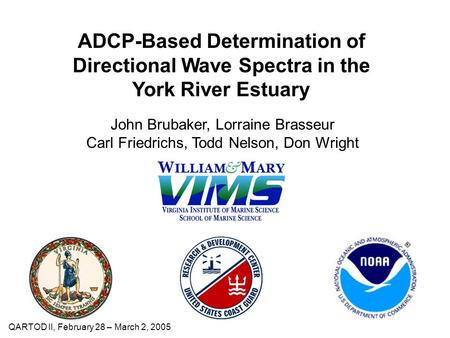 ADCP-Based Determination of Directional Wave Spectra in the York River Estuary John Brubaker, Lorraine Brasseur Carl Friedrichs, Todd Nelson, Don Wright.