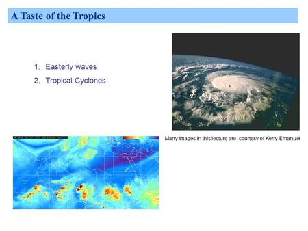 A Taste of the Tropics Easterly waves Tropical Cyclones