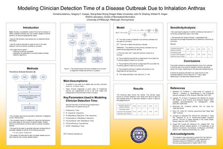 Model N : The total number of patients in an anthrax outbreak who are seen by clinicians. DT : The time to detect the anthrax outbreak Detection : The.