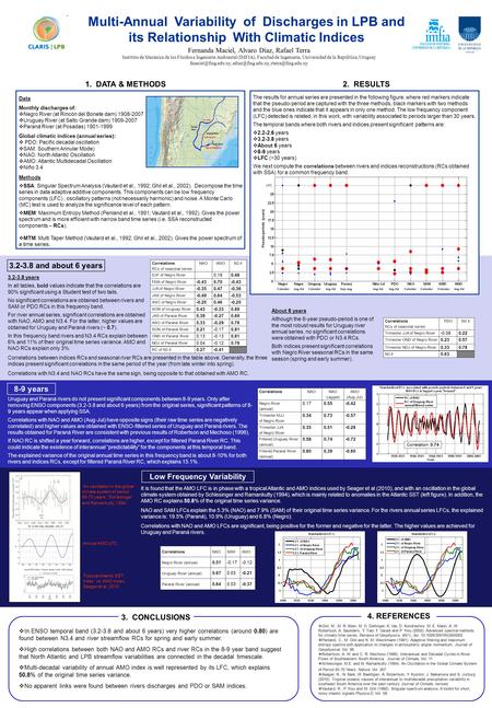 Multi-Annual Variability of Discharges in LPB and its Relationship With Climatic Indices Fernanda Maciel, Alvaro Díaz, Rafael Terra Instituto de Mecánica.