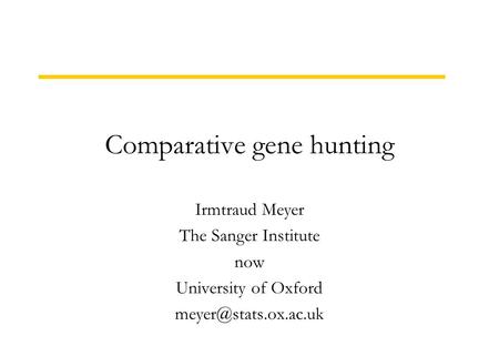 Comparative gene hunting Irmtraud Meyer The Sanger Institute now University of Oxford