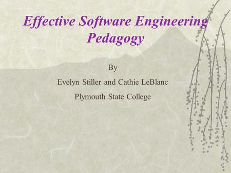Effective Software Engineering Pedagogy By Evelyn Stiller and Cathie LeBlanc Plymouth State College.