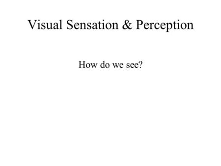 Visual Sensation & Perception How do we see?. Structure of the eye.