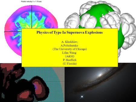 1 1 Physics of Type Ia Supernova Explosions A. Khokhlov, A.Poludnenko (The University of Chicago) Lifan Wang (A&M) P. Hoeflich (U Florida)