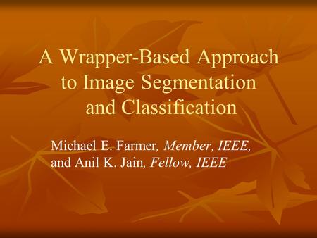 A Wrapper-Based Approach to Image Segmentation and Classification Michael E. Farmer, Member, IEEE, and Anil K. Jain, Fellow, IEEE.
