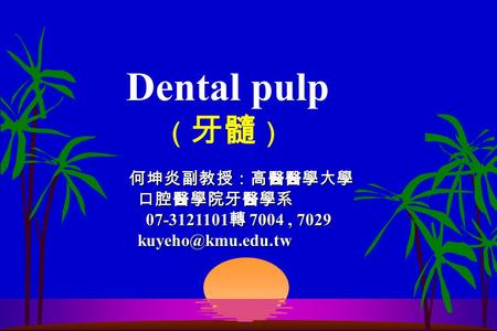 Dental pulp （牙髓） 何坤炎副教授：高醫醫學大學 口腔醫學院牙醫學系 轉 7004 , 7029