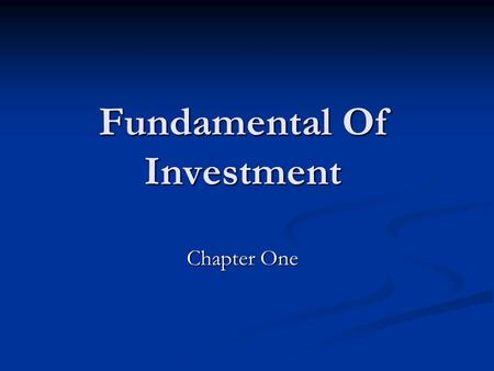 Fundamental Of Investment