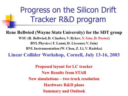 Progress on the Silicon Drift Tracker R&D program