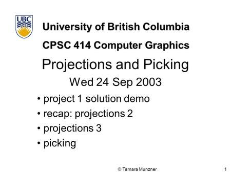 Projections and Picking Wed 24 Sep 2003