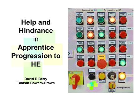 Help and Hindrance in Apprentice Progression to HE David E Berry Tamsin Bowers-Brown.