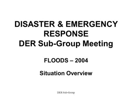 DER Sub-Group DISASTER & EMERGENCY RESPONSE DER Sub-Group Meeting FLOODS – 2004 Situation Overview.