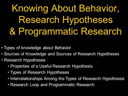 Knowing About Behavior, Research Hypotheses & Programmatic Research