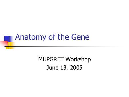 Anatomy of the Gene MUPGRET Workshop June 13, 2005.