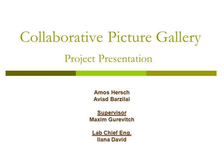 Collaborative Picture Gallery Project Presentation Amos Hersch Aviad Barzilai Supervisor Maxim Gurevitch Lab Chief Eng. Ilana David.