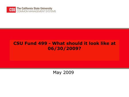 CSU Fund 499 - What should it look like at 06/30/2009? May 2009.