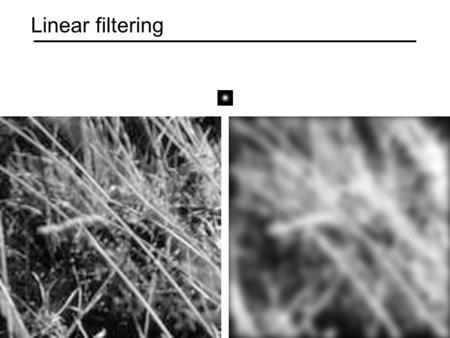 Linear filtering. Overview: Linear filtering Linear filters Definition and properties Examples Gaussian smoothing Separability Applications Denoising.