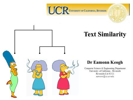 Text Similarity Dr Eamonn Keogh Computer Science & Engineering Department University of California - Riverside Riverside,CA 92521