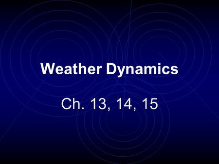 Weather Dynamics Ch. 13, 14, 15.
