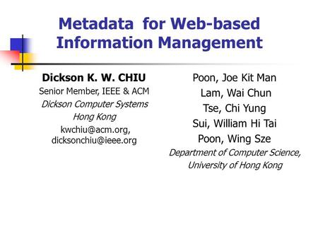 Metadata for Web-based Information Management