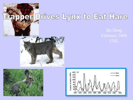 Title Bo Deng February 2006 UNL. title H --- Hare Population L --- Lynx Population r = b 1 – d 1 --- Hare Per-Capita Intrinsic Growth Rate K = m 1 / b.
