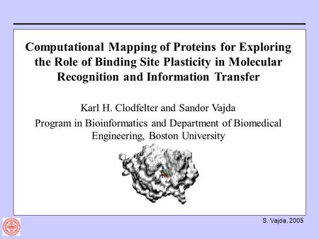 S. Vajda, 2005 Computational Mapping of Proteins for Exploring the Role of Binding Site Plasticity in Molecular Recognition and Information Transfer Karl.