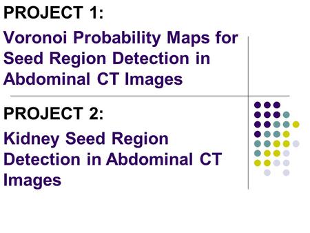 PROJECT 1: Voronoi Probability Maps for Seed Region Detection in Abdominal CT Images PROJECT 2: Kidney Seed Region Detection in Abdominal CT Images.