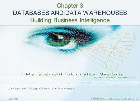 McGraw-Hill © 2008 The McGraw-Hill Companies, Inc. All rights reserved. Chapter 3 Building Business Intelligence Chapter 3 DATABASES AND DATA WAREHOUSES.