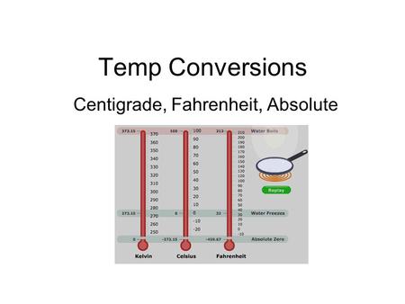 Temp Conversions Centigrade, Fahrenheit, Absolute.