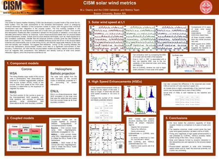 CISM solar wind metrics M.J. Owens and the CISM Validation and Metrics Team Boston University, Boston MA Abstract. The Center for Space-Weather Modeling.