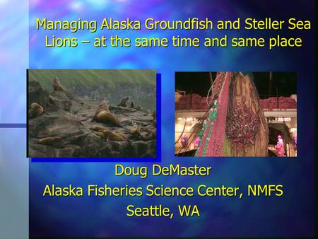 Managing Alaska Groundfish and Steller Sea Lions – at the same time and same place Doug DeMaster Alaska Fisheries Science Center, NMFS Seattle, WA.