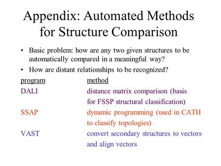 Appendix: Automated Methods for Structure Comparison Basic problem: how are any two given structures to be automatically compared in a meaningful way?