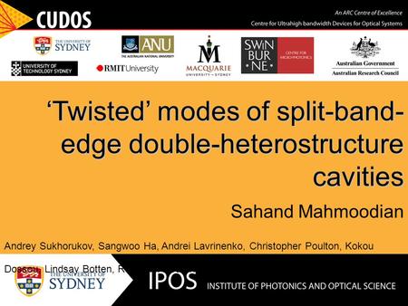 ‘Twisted’ modes of split-band- edge double-heterostructure cavities Sahand Mahmoodian Andrey Sukhorukov, Sangwoo Ha, Andrei Lavrinenko, Christopher Poulton,