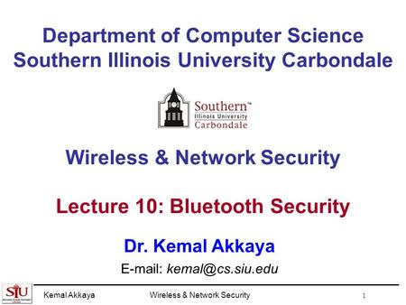 Kemal AkkayaWireless & Network Security 1 Department of Computer Science Southern Illinois University Carbondale Wireless & Network Security Lecture 10: