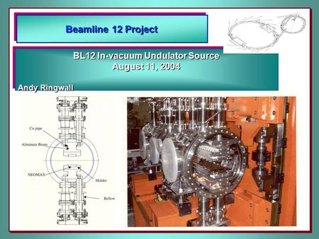 Beamline 12 Project BL12 In-vacuum Undulator Source August 11, 2004 Andy Ringwall BL12 In-vacuum Undulator Source August 11, 2004 Andy Ringwall.