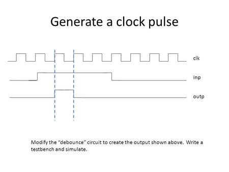 Generate a clock pulse clk inp outp