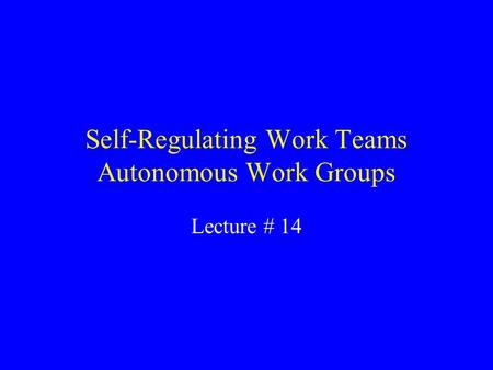 Self-Regulating Work Teams Autonomous Work Groups Lecture # 14.