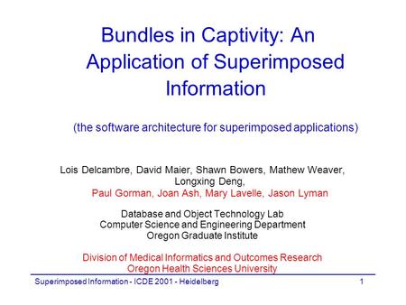 Superimposed Information - ICDE 2001 - Heidelberg1 Bundles in Captivity: An Application of Superimposed Information (the software architecture for superimposed.
