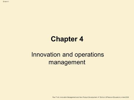 Innovation and operations management