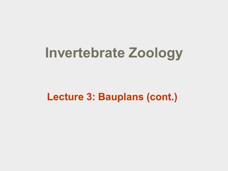 Invertebrate Zoology Lecture 3: Bauplans (cont.).