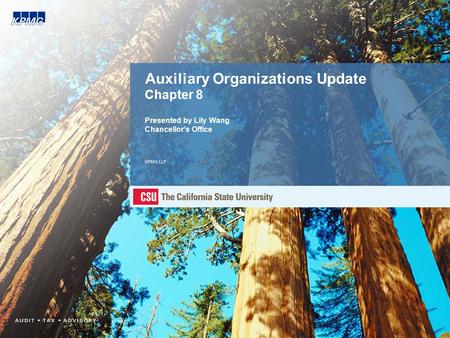 Auxiliary Organizations Update Chapter 8 Presented by Lily Wang Chancellor’s Office KPMG LLP.