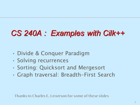 CS 240A : Examples with Cilk++