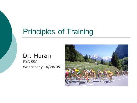 Principles of Training Dr. Moran EXS 558 Wednesday 10/26/05.