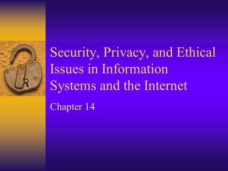 Security, Privacy, and Ethical Issues in Information Systems and the Internet Chapter 14 Although information technology has become so valuable most of.