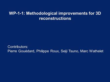 WP-1-1: Methodological improvements for 3D reconstructions Contributors: Pierre Gouédard, Philippe Roux, Seiji Tsuno, Marc Wathelet.