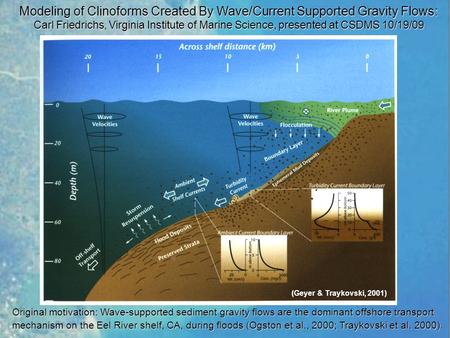 (Geyer & Traykovski, 2001) Modeling of Clinoforms Created By Wave/Current Supported Gravity Flows: Carl Friedrichs, Virginia Institute of Marine Science,