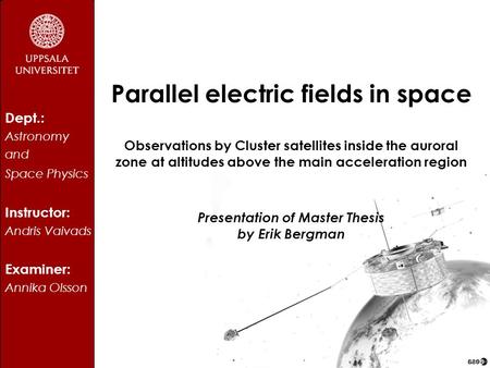 BACK Parallel electric fields in space Observations by Cluster satellites inside the auroral zone at altitudes above the main acceleration region Presentation.