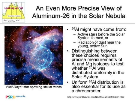 An Even More Precise View of Aluminum-26 in the Solar Nebula 26 Al might have come from: –Active.